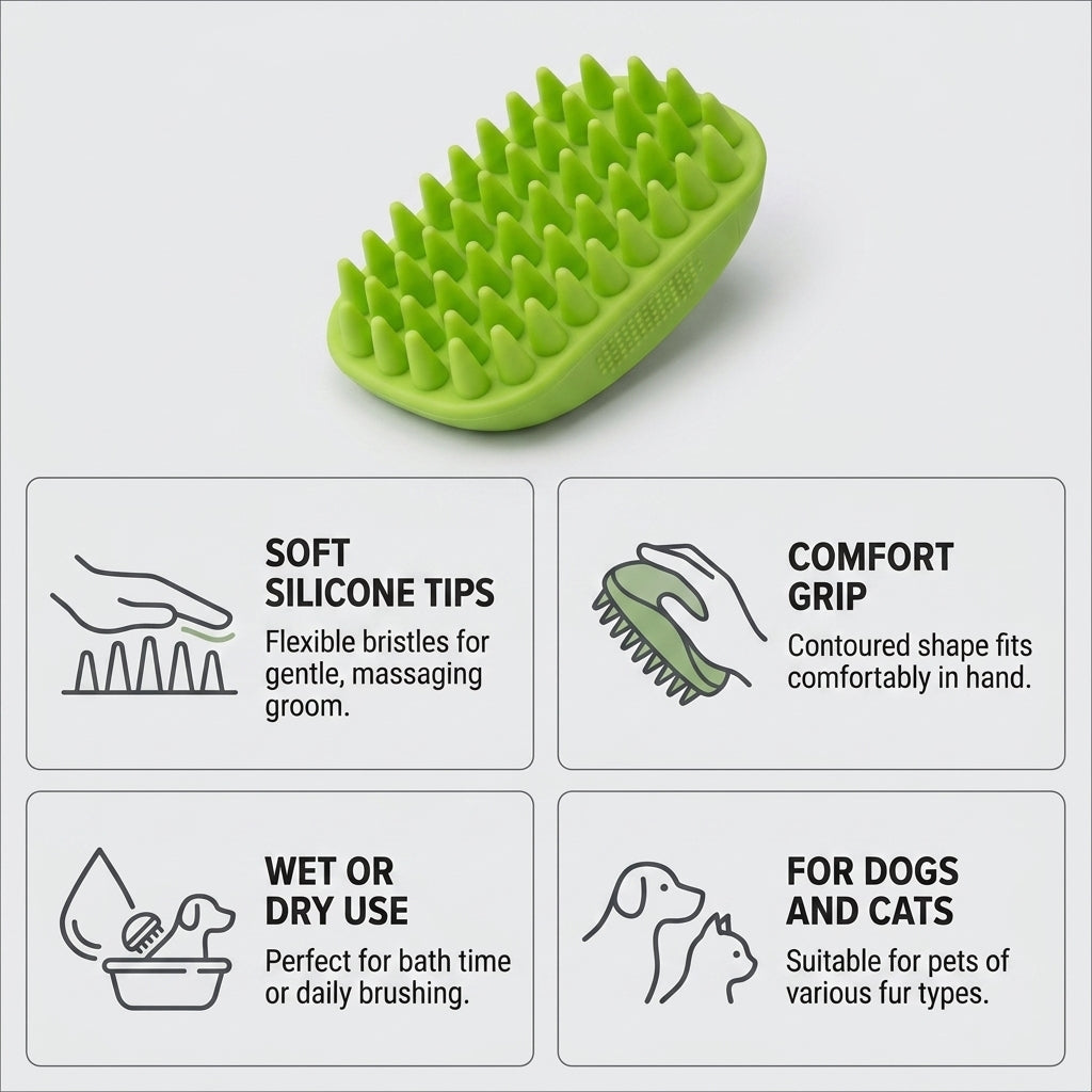 Silicone Pet Grooming Brush β Heavy-Duty Bath & Massage Brush for Dogs and Cats (Green)