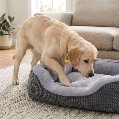 Orthopedic Rectangle Dog Bed – 30" Medium Washable Pet Bed with Raised Bolsters (Grey)